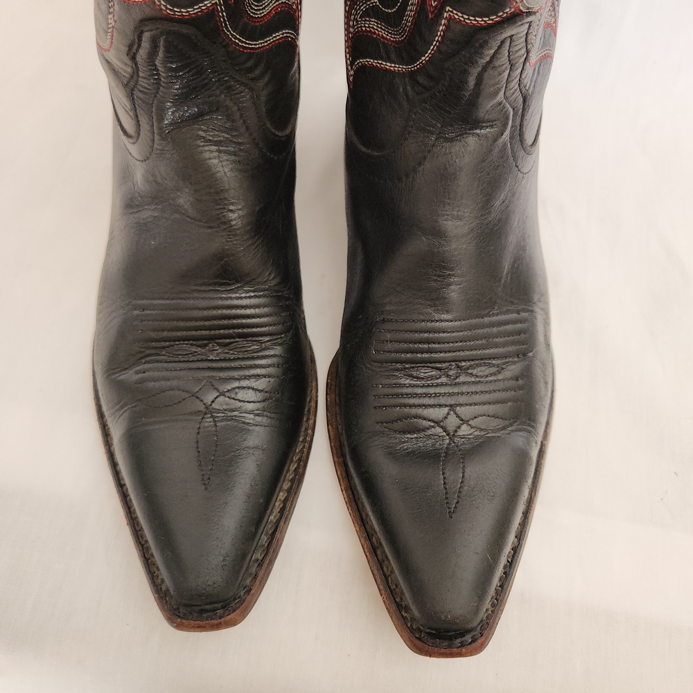 Tony Lama Black and Red Western Heeled Cowboy Boots - Picture 3 of 8